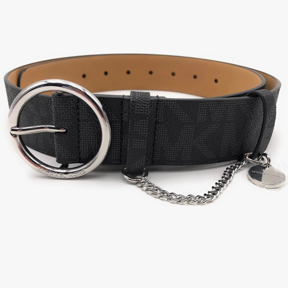 Michael Kors Black Belt with Round Silver Buck